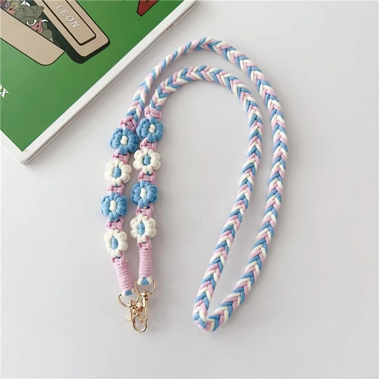 Braided Phone Lanyard Cotton Rope Daisy Flower Phone Crossbody Strap, Length: 120cm (Not Adjustable)
