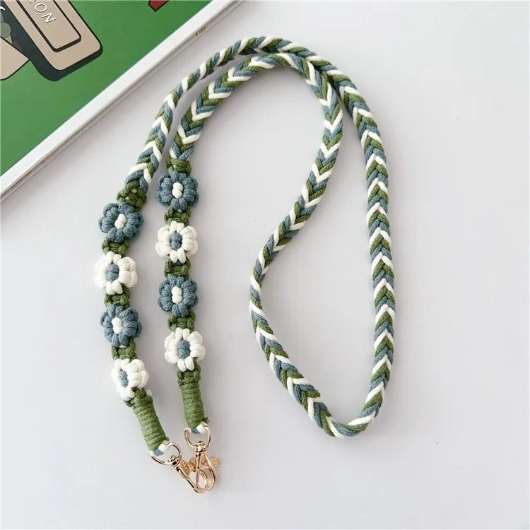 Braided Phone Lanyard Cotton Rope Daisy Flower Phone Crossbody Strap, Length: 120cm (Not Adjustable)