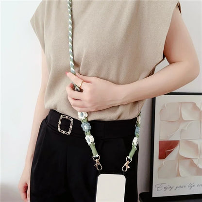 Braided Phone Lanyard Cotton Rope Daisy Flower Phone Crossbody Strap, Length: 120cm (Not Adjustable)