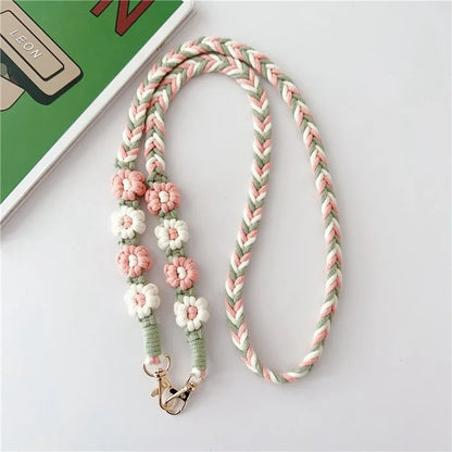 Braided Phone Lanyard Cotton Rope Daisy Flower Phone Crossbody Strap, Length: 120cm (Not Adjustable)