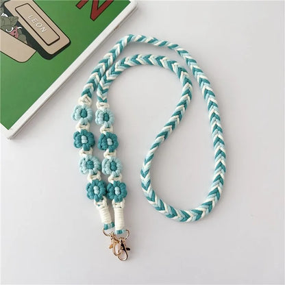 Braided Phone Lanyard Cotton Rope Daisy Flower Phone Crossbody Strap, Length: 120cm (Not Adjustable)