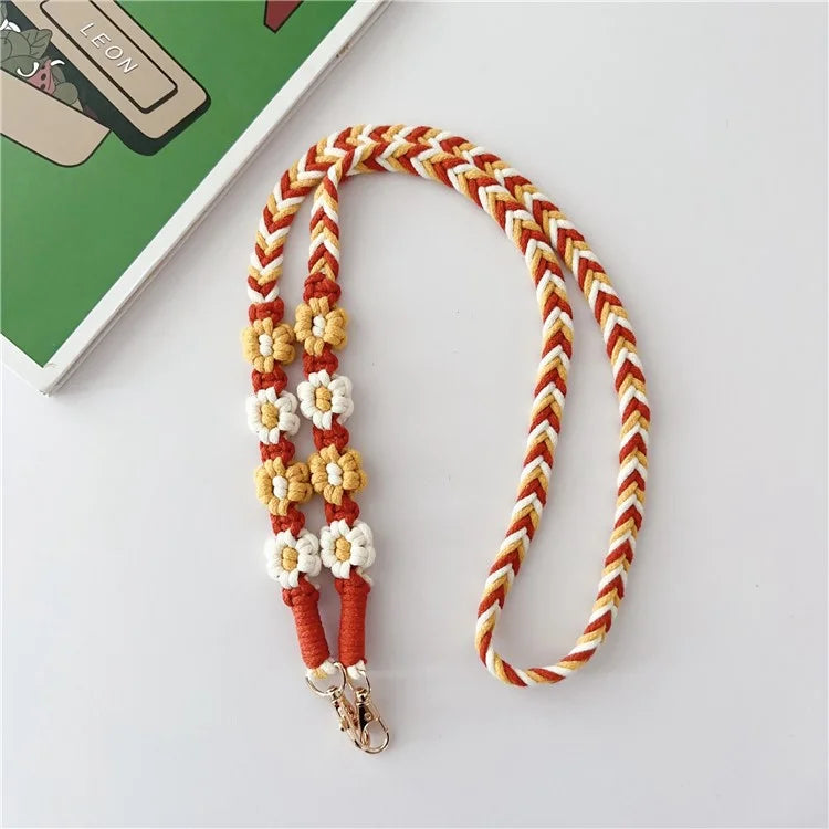 Braided Phone Lanyard Cotton Rope Daisy Flower Phone Crossbody Strap, Length: 120cm (Not Adjustable)
