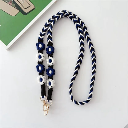 Braided Phone Lanyard Cotton Rope Daisy Flower Phone Crossbody Strap, Length: 120cm (Not Adjustable)