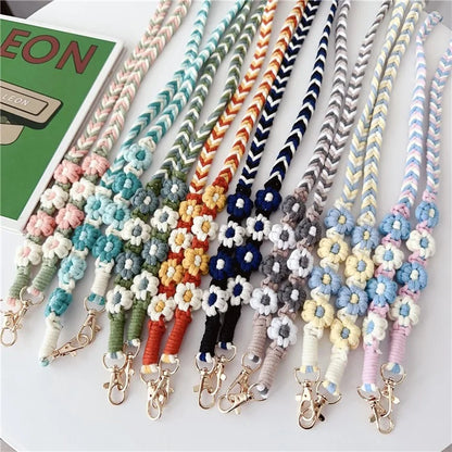 Braided Phone Lanyard Cotton Rope Daisy Flower Phone Crossbody Strap, Length: 120cm (Not Adjustable)