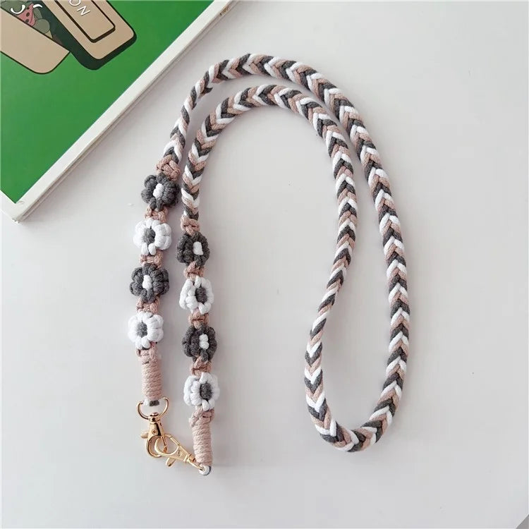 Braided Phone Lanyard Cotton Rope Daisy Flower Phone Crossbody Strap, Length: 120cm (Not Adjustable)