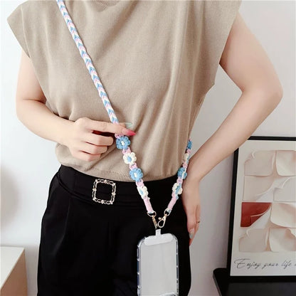 Braided Phone Lanyard Cotton Rope Daisy Flower Phone Crossbody Strap, Length: 120cm (Not Adjustable)