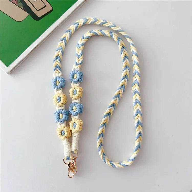 Braided Phone Lanyard Cotton Rope Daisy Flower Phone Crossbody Strap, Length: 120cm (Not Adjustable)