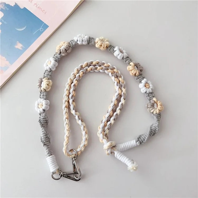 Braided Flower Phone Lanyard Cotton Rope Adjustable Crossbody Strap, Length: 120cm