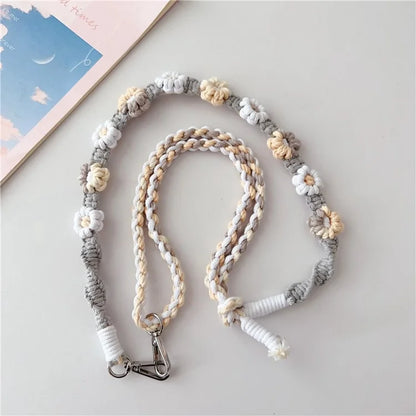 Braided Flower Phone Lanyard Cotton Rope Adjustable Crossbody Strap, Length: 120cm