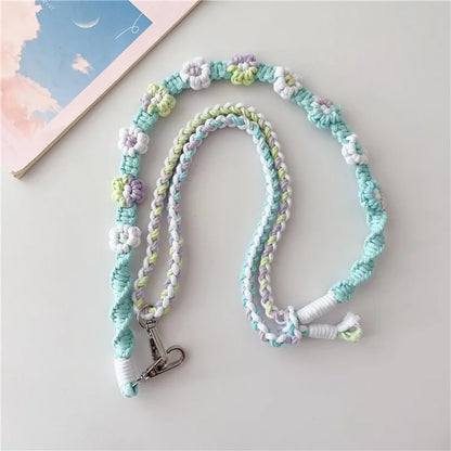 Braided Flower Phone Lanyard Cotton Rope Adjustable Crossbody Strap, Length: 120cm