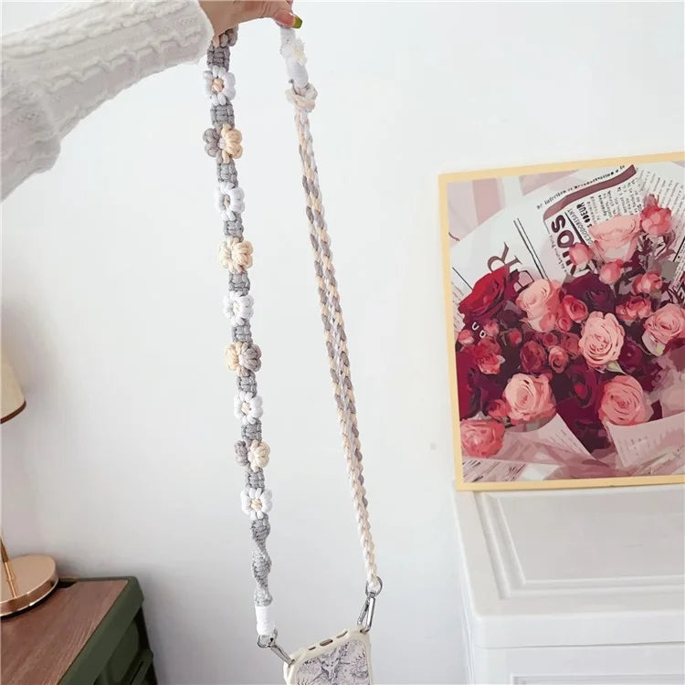 Braided Flower Phone Lanyard Cotton Rope Adjustable Crossbody Strap, Length: 120cm