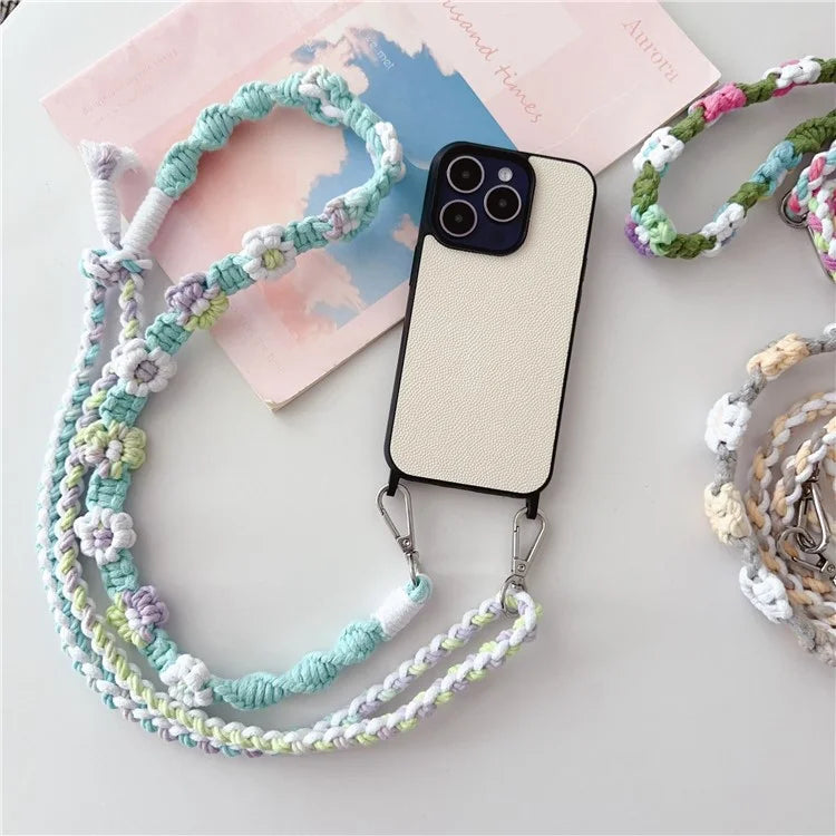 Braided Flower Phone Lanyard Cotton Rope Adjustable Crossbody Strap, Length: 120cm