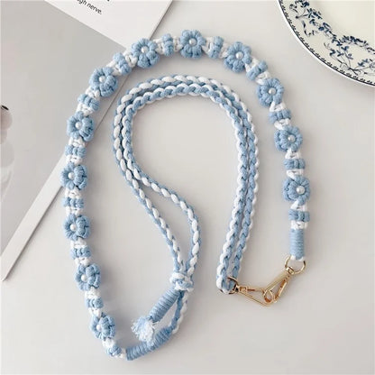 Adjustable Phone Lanyard Cotton Rope Braided Daisy Flower Crossbody Strap, Length: 120cm