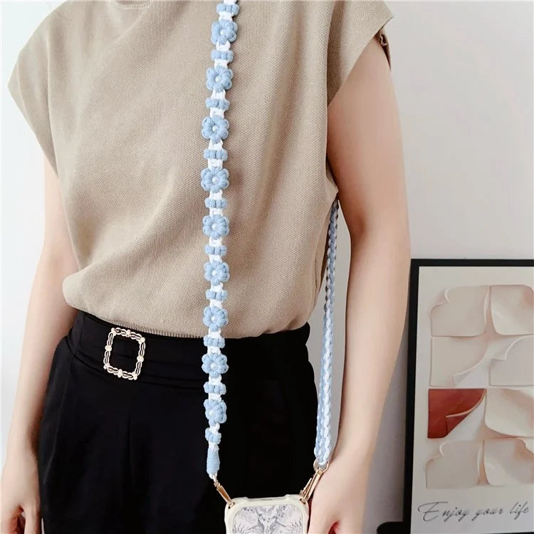 Adjustable Phone Lanyard Cotton Rope Braided Daisy Flower Crossbody Strap, Length: 120cm
