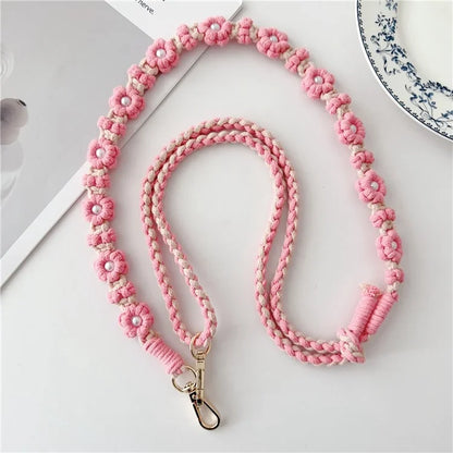 Adjustable Phone Lanyard Cotton Rope Braided Daisy Flower Crossbody Strap, Length: 120cm