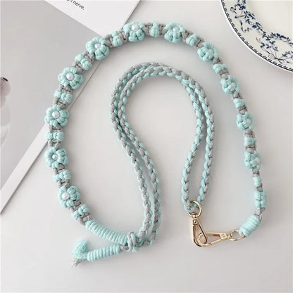 Adjustable Phone Lanyard Cotton Rope Braided Daisy Flower Crossbody Strap, Length: 120cm