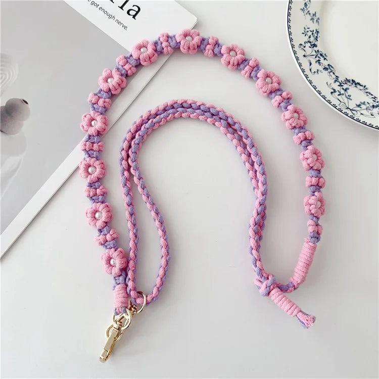 Adjustable Phone Lanyard Cotton Rope Braided Daisy Flower Crossbody Strap, Length: 120cm