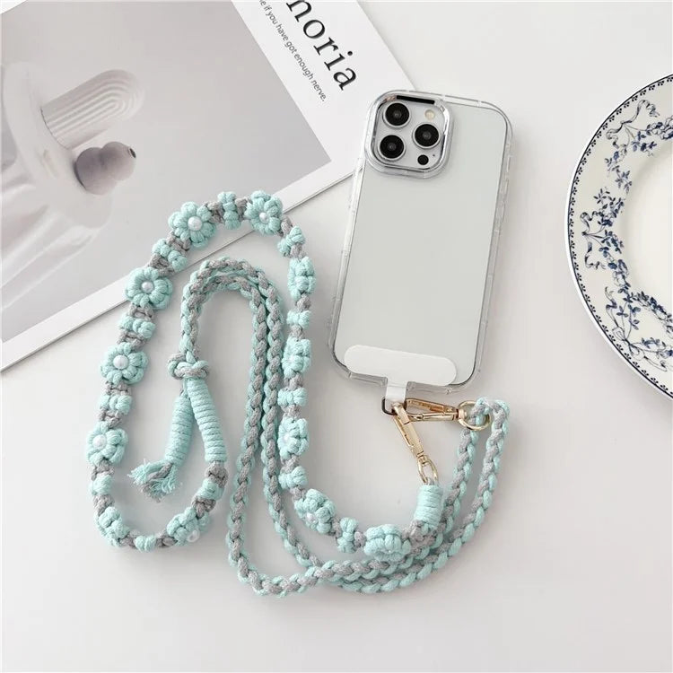 Adjustable Phone Lanyard Cotton Rope Braided Daisy Flower Crossbody Strap, Length: 120cm