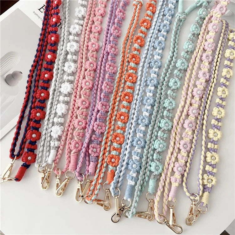 Adjustable Phone Lanyard Cotton Rope Braided Daisy Flower Crossbody Strap, Length: 120cm