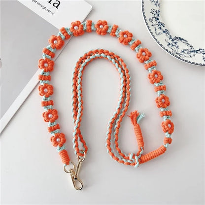 Adjustable Phone Lanyard Cotton Rope Braided Daisy Flower Crossbody Strap, Length: 120cm