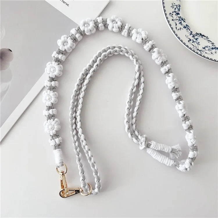 Adjustable Phone Lanyard Cotton Rope Braided Daisy Flower Crossbody Strap, Length: 120cm