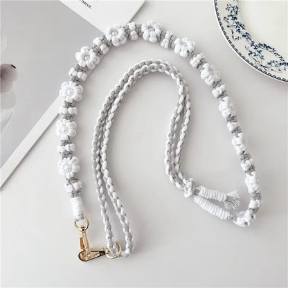 Adjustable Phone Lanyard Cotton Rope Braided Daisy Flower Crossbody Strap, Length: 120cm