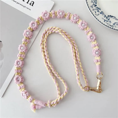 Adjustable Phone Lanyard Cotton Rope Braided Daisy Flower Crossbody Strap, Length: 120cm