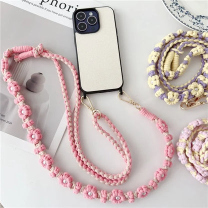 Adjustable Phone Lanyard Cotton Rope Braided Daisy Flower Crossbody Strap, Length: 120cm