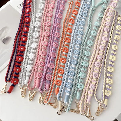 Adjustable Phone Lanyard Cotton Rope Braided Daisy Flower Crossbody Strap, Length: 120cm