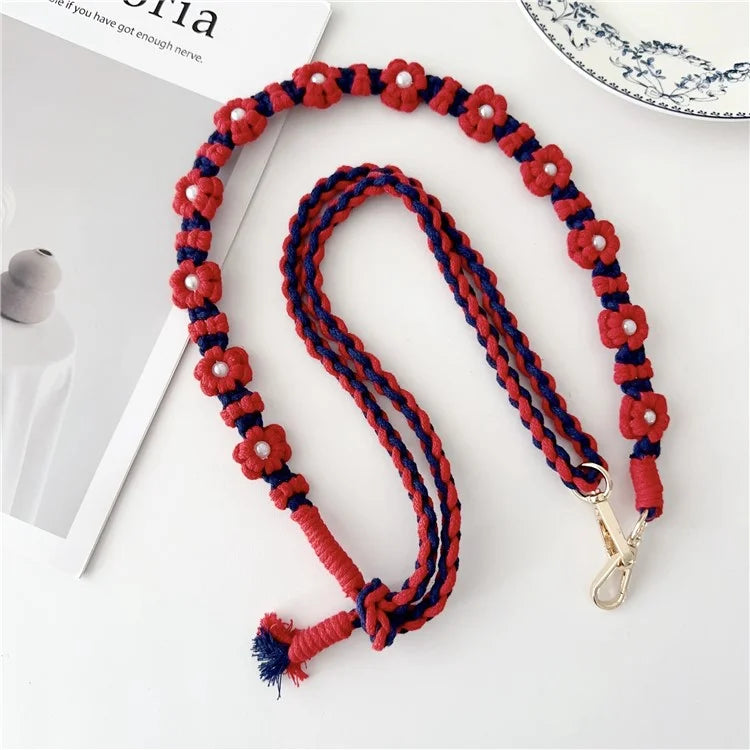 Adjustable Phone Lanyard Cotton Rope Braided Daisy Flower Crossbody Strap, Length: 120cm