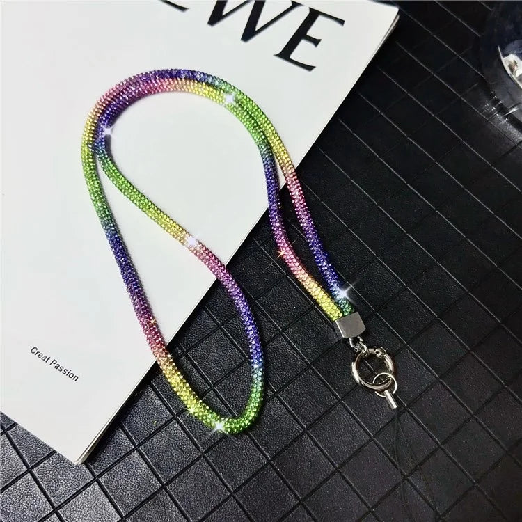 Stylish Rhinestone Phone Lanyard Cotton Rope Universal Neck Strap, Length: 80cm