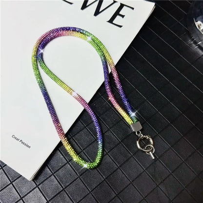 Stylish Rhinestone Phone Lanyard Cotton Rope Universal Neck Strap, Length: 80cm
