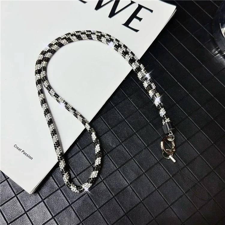 Stylish Rhinestone Phone Lanyard Cotton Rope Universal Neck Strap, Length: 80cm