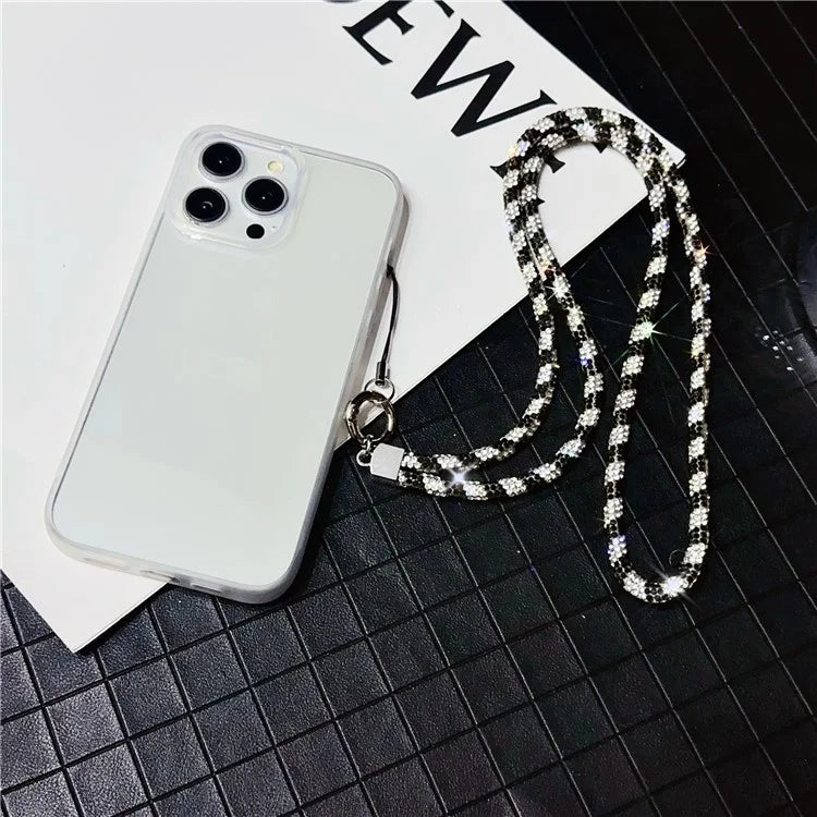 Stylish Rhinestone Phone Lanyard Cotton Rope Universal Neck Strap, Length: 80cm