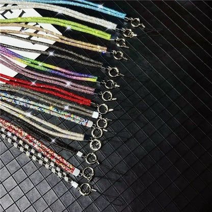 Stylish Rhinestone Phone Lanyard Cotton Rope Universal Neck Strap, Length: 80cm