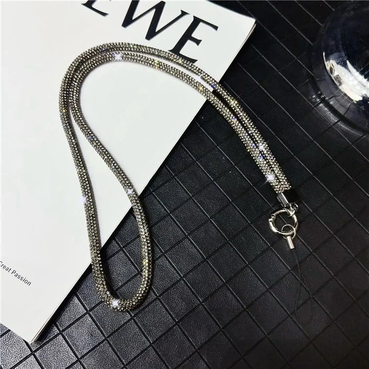 Stylish Rhinestone Phone Lanyard Cotton Rope Universal Neck Strap, Length: 80cm