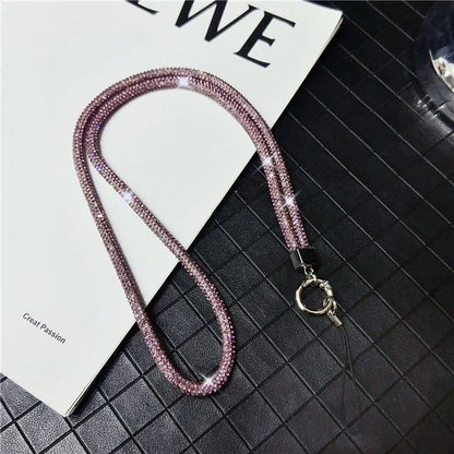Stylish Rhinestone Phone Lanyard Cotton Rope Universal Neck Strap, Length: 80cm