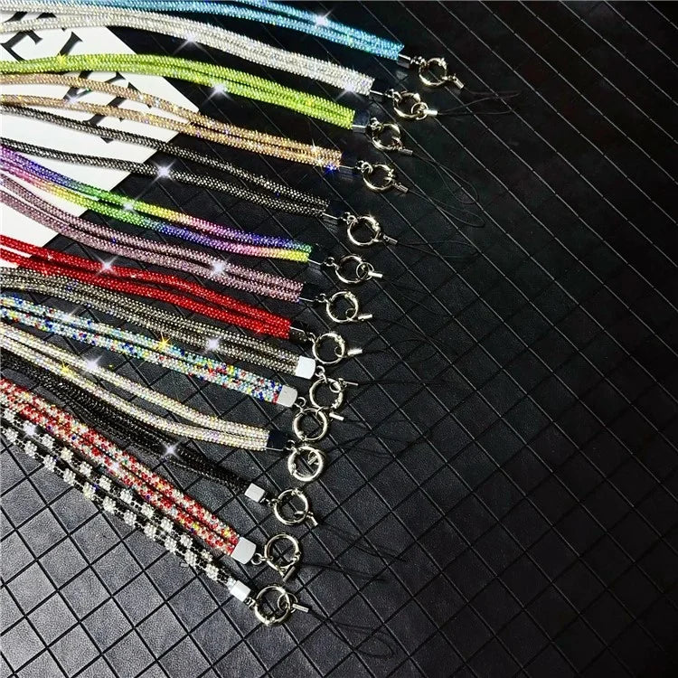 Stylish Rhinestone Phone Lanyard Cotton Rope Universal Neck Strap, Length: 80cm