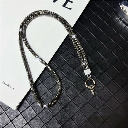 Stylish Rhinestone Phone Lanyard Cotton Rope Universal Neck Strap, Length: 80cm