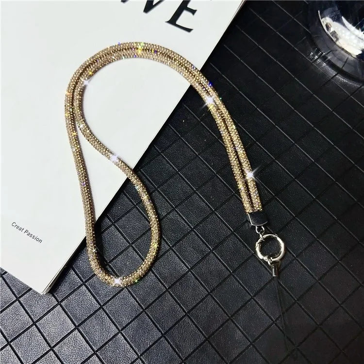 Stylish Rhinestone Phone Lanyard Cotton Rope Universal Neck Strap, Length: 80cm