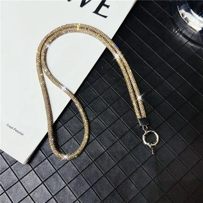 Stylish Rhinestone Phone Lanyard Cotton Rope Universal Neck Strap, Length: 80cm