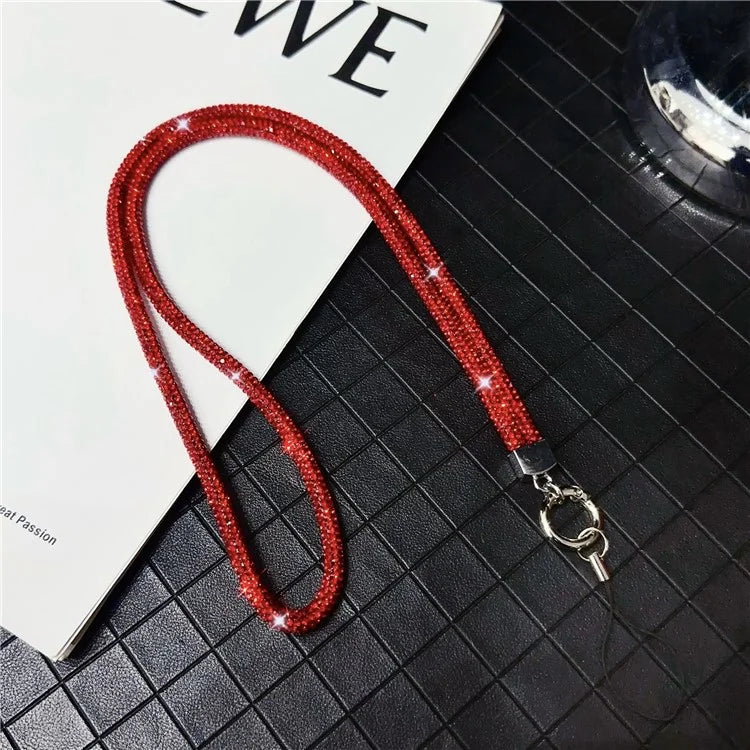 Stylish Rhinestone Phone Lanyard Cotton Rope Universal Neck Strap, Length: 80cm