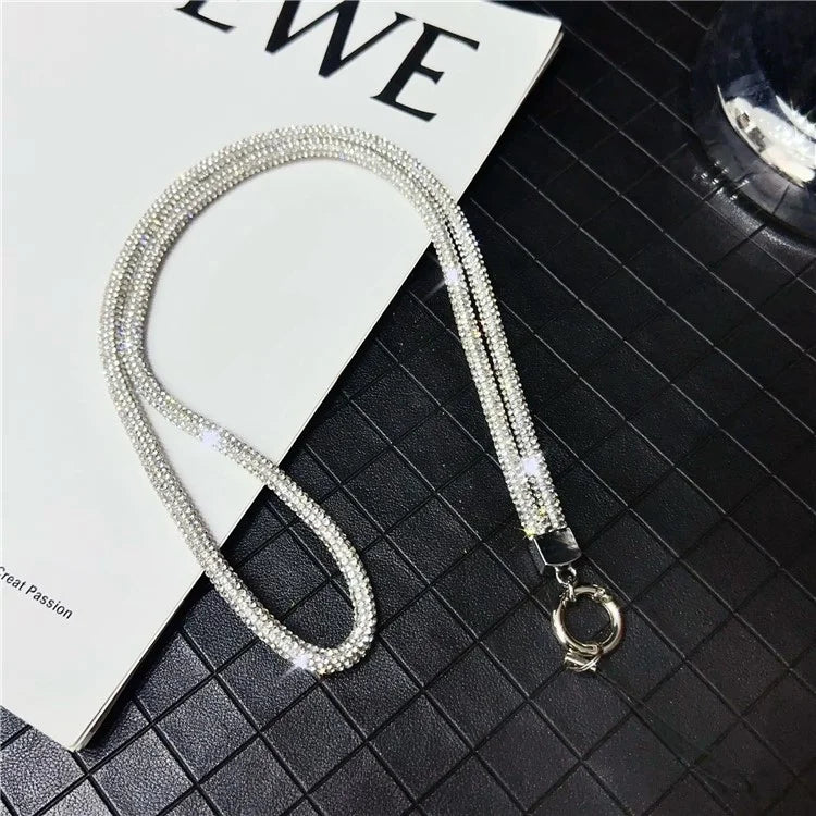 Stylish Rhinestone Phone Lanyard Cotton Rope Universal Neck Strap, Length: 80cm