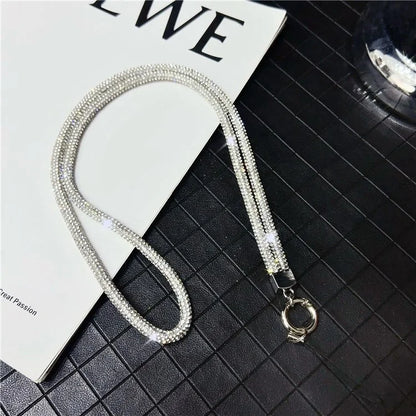 Stylish Rhinestone Phone Lanyard Cotton Rope Universal Neck Strap, Length: 80cm