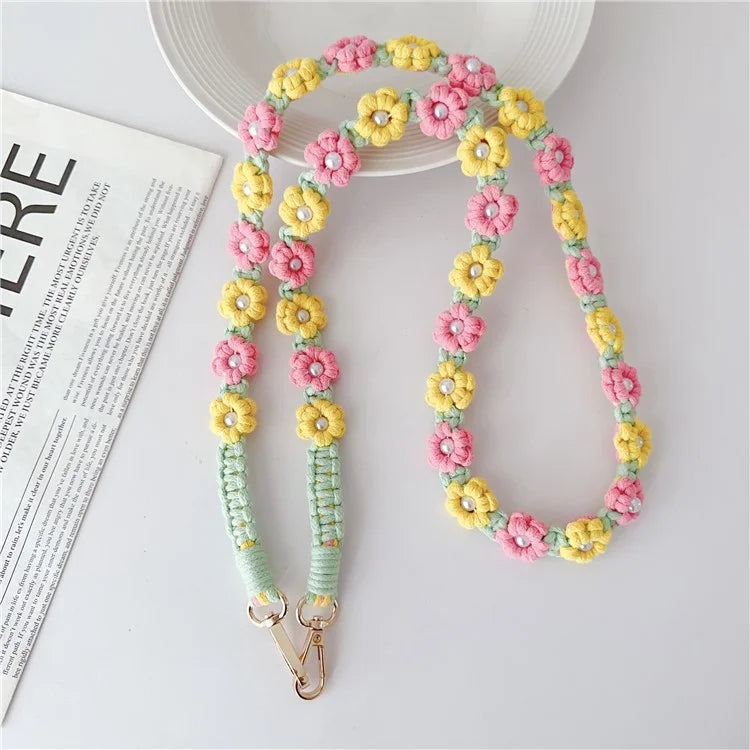Phone Lanyard Cotton Rope Braided Daisy Flower Crossbody Strap, Length: 120cm