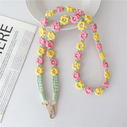 Phone Lanyard Cotton Rope Braided Daisy Flower Crossbody Strap, Length: 120cm