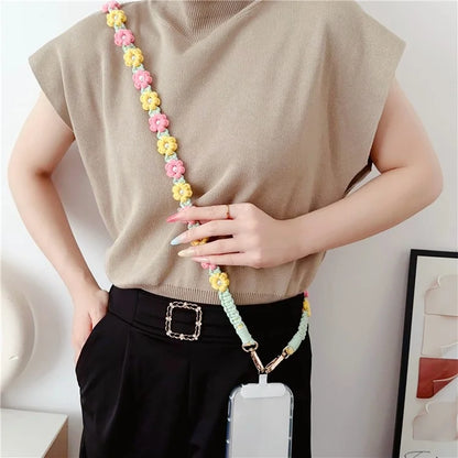 Phone Lanyard Cotton Rope Braided Daisy Flower Crossbody Strap, Length: 120cm