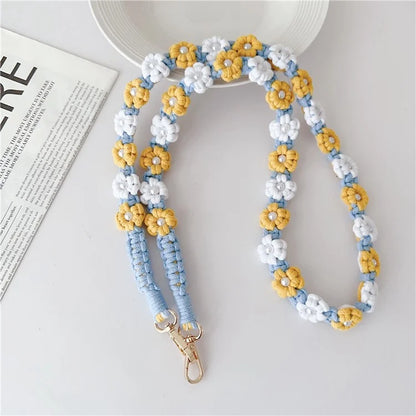 Phone Lanyard Cotton Rope Braided Daisy Flower Crossbody Strap, Length: 120cm