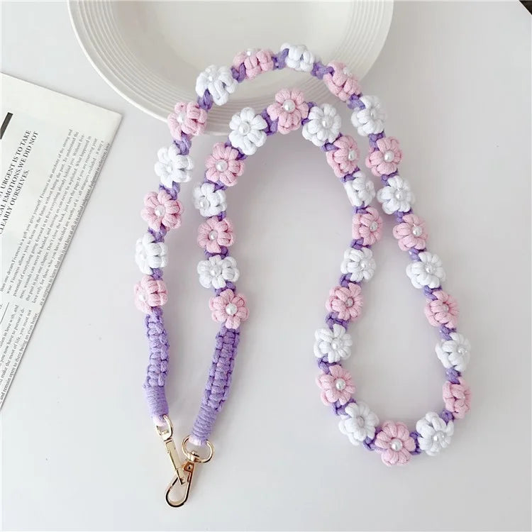 Phone Lanyard Cotton Rope Braided Daisy Flower Crossbody Strap, Length: 120cm