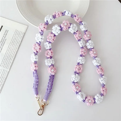 Phone Lanyard Cotton Rope Braided Daisy Flower Crossbody Strap, Length: 120cm